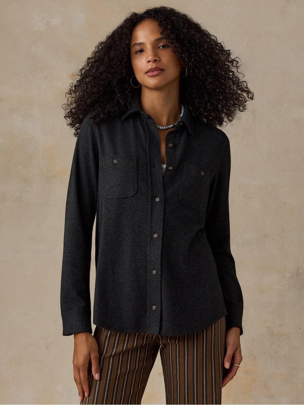 Faherty Legend Sweater Shirt Heather Black Twill Women’s Size Xxl Shacket Fall